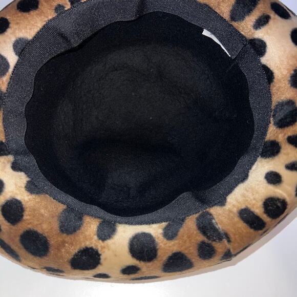 Ladies 100% wool Y2K Bowler felt hat, tan black animal print - Picture 6 of 7
